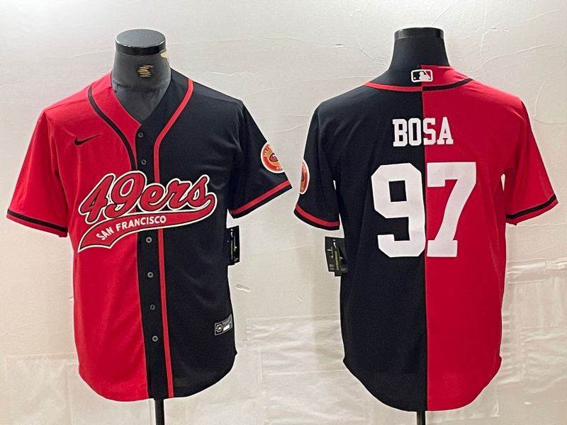 Men San Francisco 49ers 97 Bosa Black and red semi-joint name 2024 Nike Limited NFL Jersey style 1
